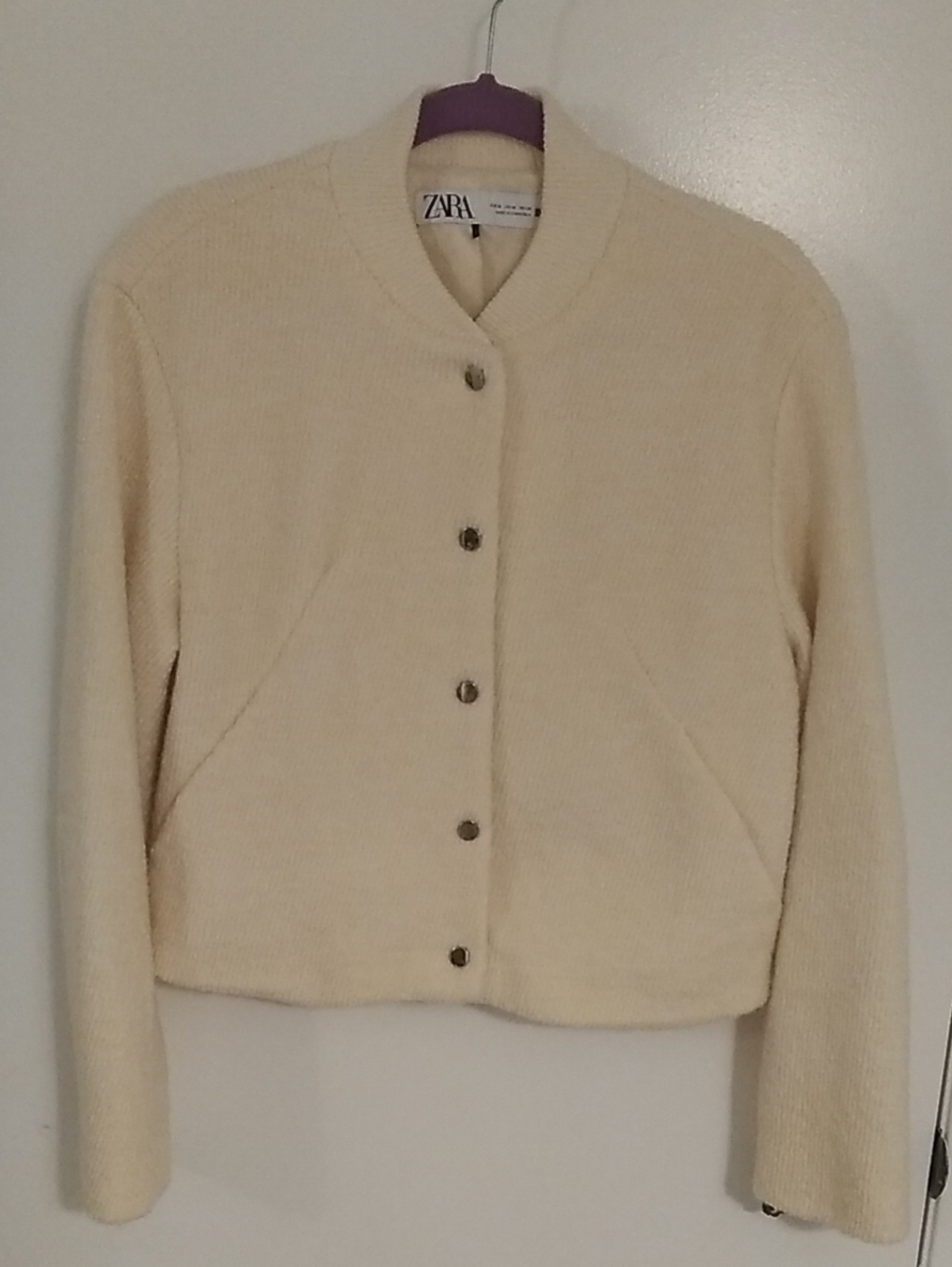 Zara Cream Button-Front Women's Bomber Knit Jacket